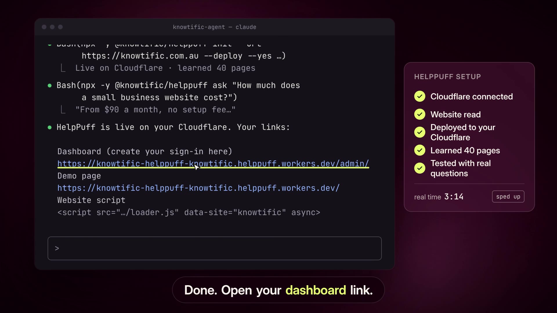 Watch: set up HelpPuff by asking Claude Code (36 seconds)